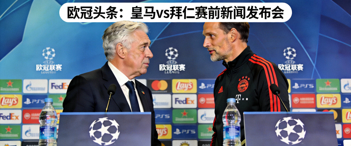 欧冠头条新闻 - 皇马与拜仁赛前新闻发布会，双方主帅安切洛蒂与图赫尔对视