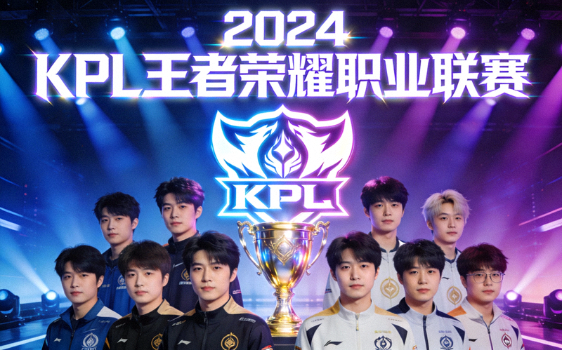 王者荣耀职业联赛KPL焦点宣传图 - 众多职业选手在炫酷的舞台灯光下集结，背景是巨大的KPL标志和奖杯